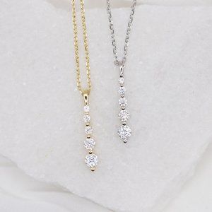 5 Diamond CZ Stone Graduated Drop Necklace, Sterling Silver 925 Necklace